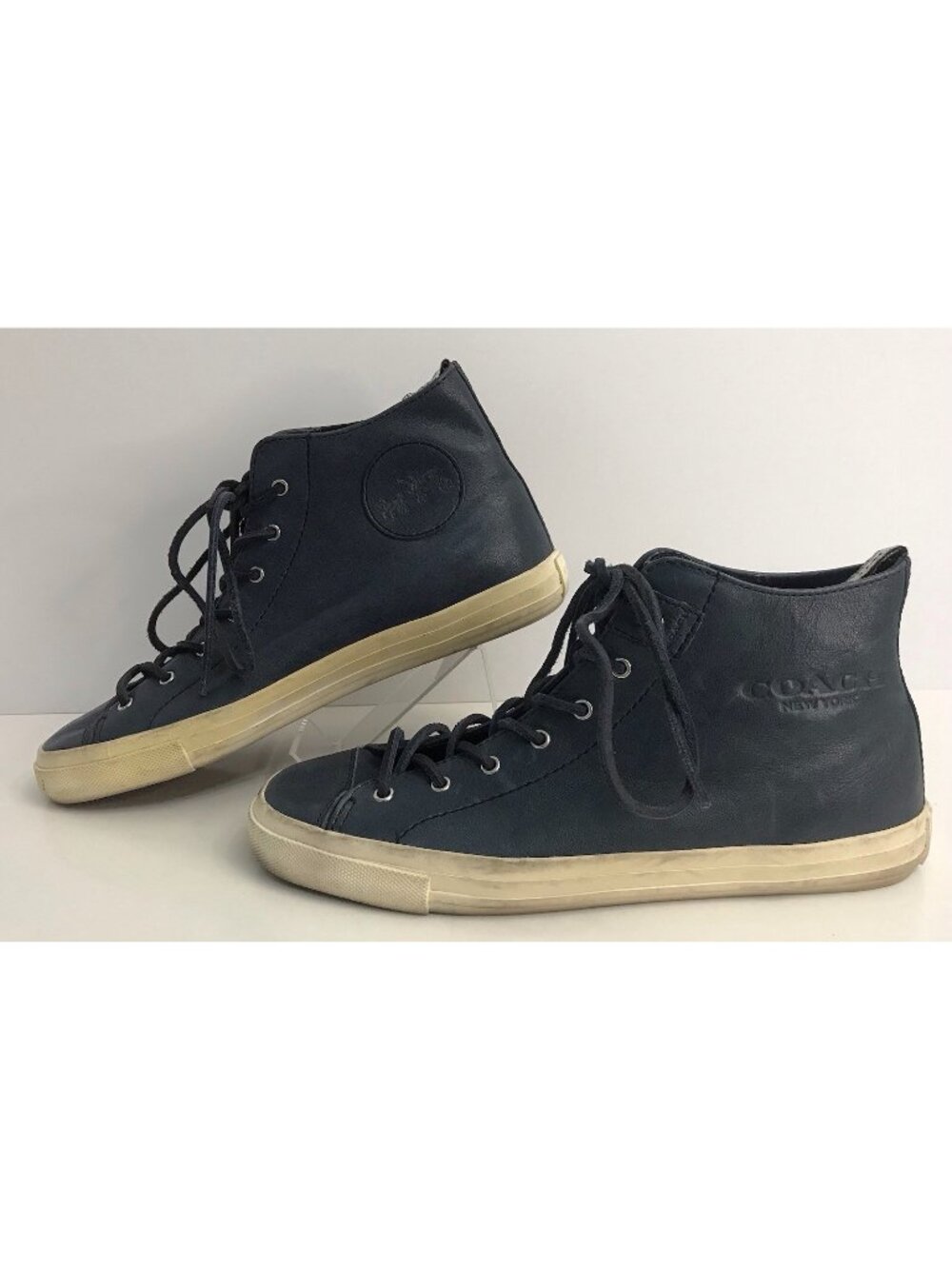 Coach Brenna Womens Size 8B Navy Blue Leather Lace Up Shoes Sneakers